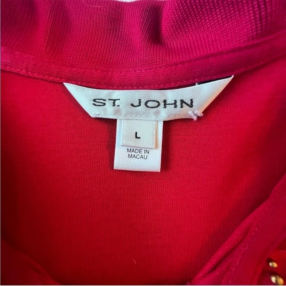 ST. JOHN VTG Red Studded Collar Button Front Polo Shirt 100% Cotton Women's‎ L - Picture 7 of 9